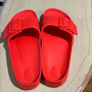 Women’s Bright Red Slide Sandals with Adjustable Buckle